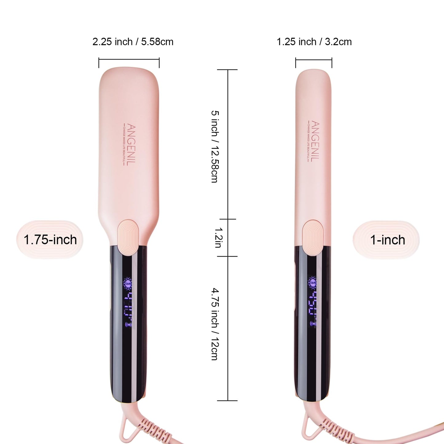 ANGENIL Pro Titanium Flat Iron Hair Straightener 1.75" Wide, Salon Grade Dual Voltage Straightening and Curler 2-in-1 with Heat Resistant Silicone Mat, Adjustable Temp, 15s Fast Heating