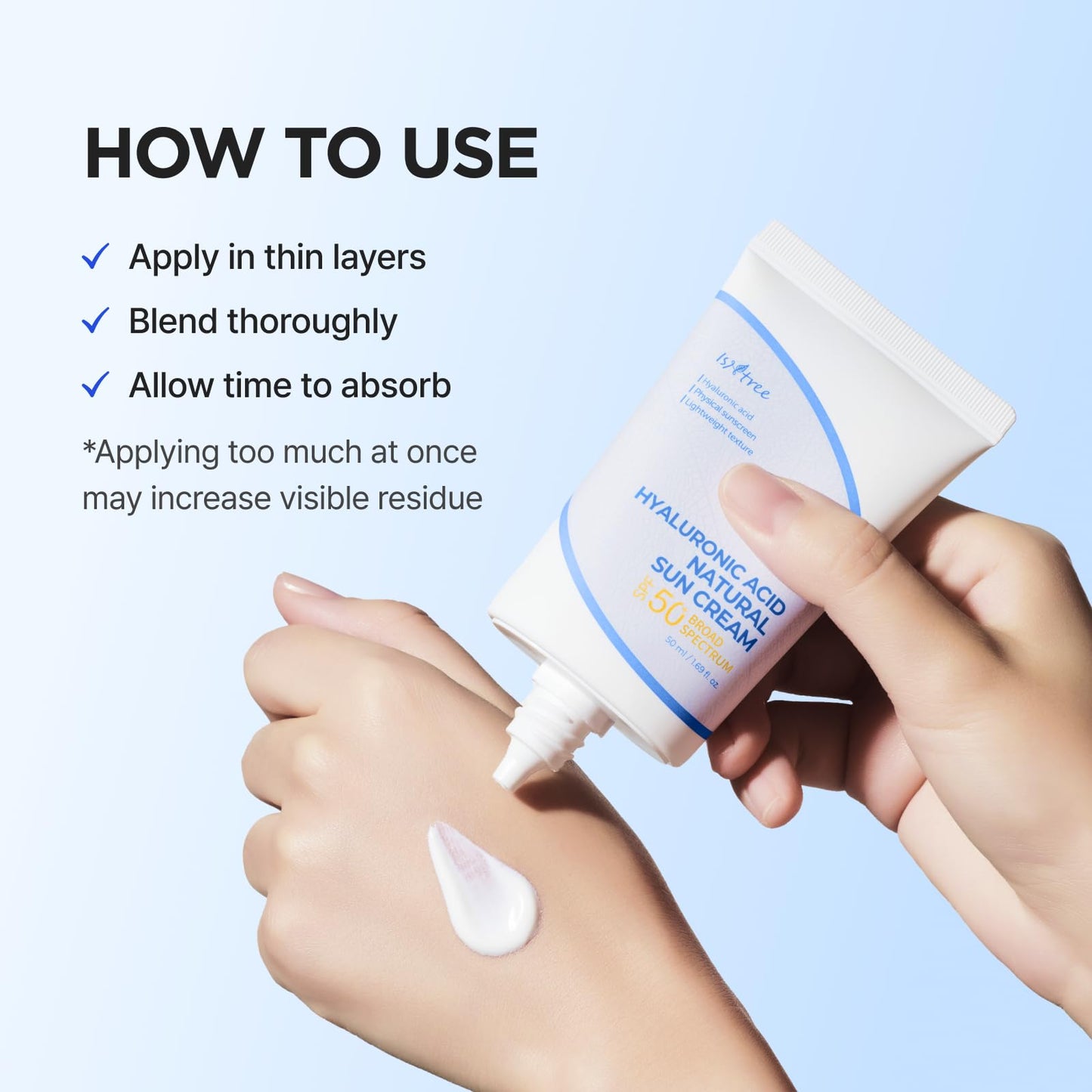 ISNTREE Hyaluronic Acid Natural Suncream SPF 50, Mineral Sunscreen, Gentle Tone-Up Effect, Hydrating Daily Sun Cream, Sensitive Skin Friendly, Korean Skincare, 50ml