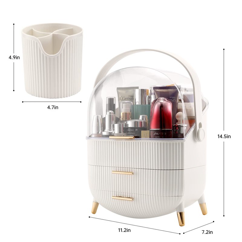 Makeup Organizer,Cosmetics Display Case With 2-Layer Storage Box,Waterproof And Dustproof,Skincare Storage Box (White A)