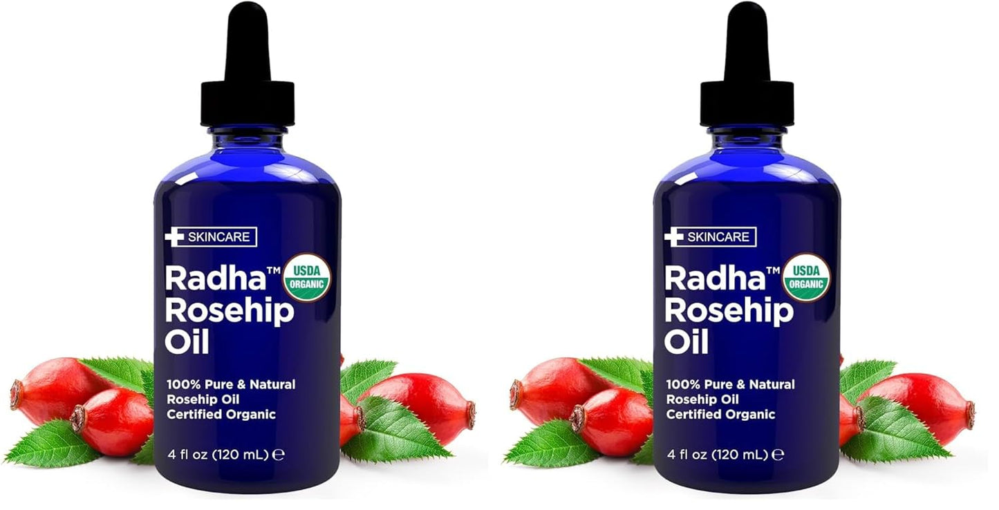 Organic Rosehip Seed Oil - 100% Pure Cold Pressed Carrier Oil for Face, Hair, Skin & Nails | 4 oz (Pack of 2)