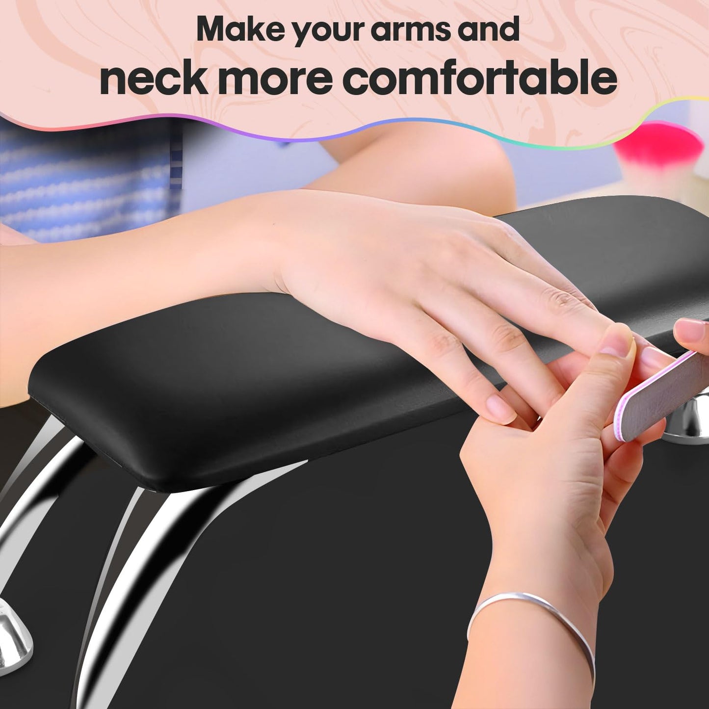 Arm Rest for Nails Tech with Table Mat for Salons and Home Manicures, Soft Microfiber Leather Nail Hand Rest for Relaxing Arms, Non-slip Height Hand Pillow Cushion Nail Salon Manicure (Black)