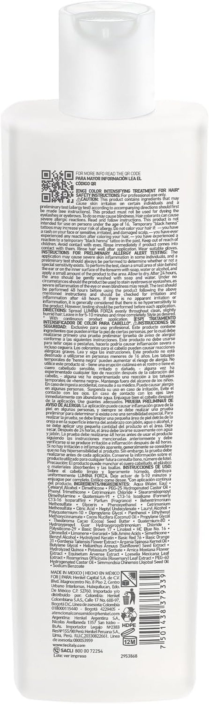Tec Italy Lumina Forza Chocolate Color Enhancing Treatment for Brown Chocolate Hair Adds Shine Softness Color Depth Hydrating Repair with Botanical Extracts Keratin Amino Acids Leave In Care 300 ml