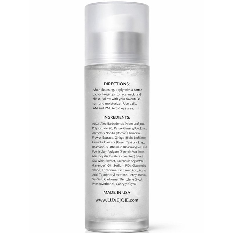 LuxeJoie Hydrating Gel Toner for Face – Aloe & Botanical Facial Toner for Sensitive Skin, Lightweight Non-Sticky Hydrating Face Toner with Green Tea & Ginseng, Cooling Pre-Serum Toner, 6.7 oz