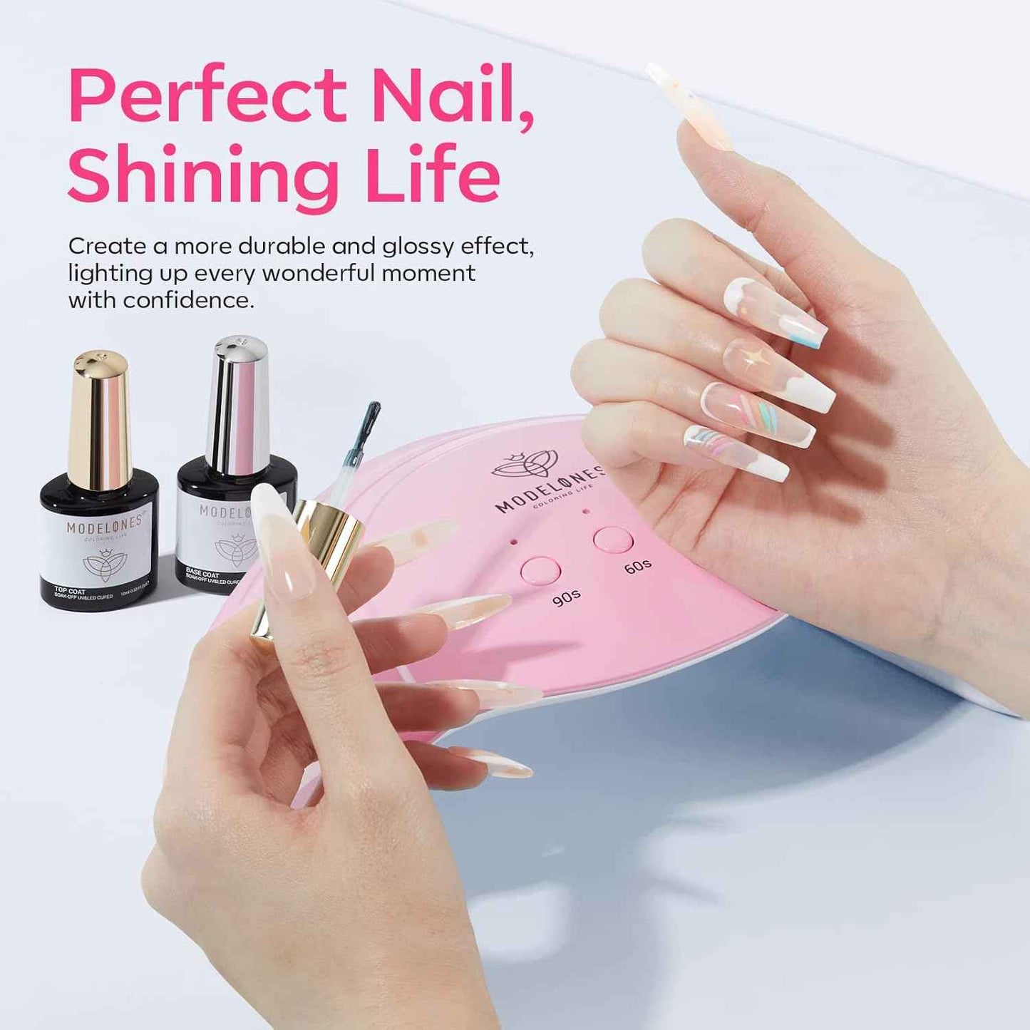 Sheer Pink Gel Nail Polish 15ML & 48W UV Nail Lamp Set with Gloves