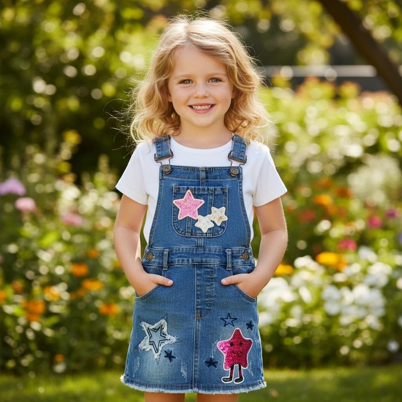 Peacolate 4-11T Little&Big Girls Jumper Dress Casual Strap Denim Overalls (4T,Star)