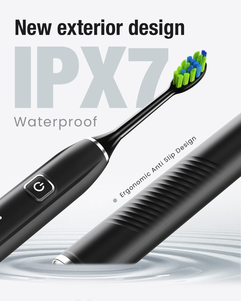 7AM2M Sonic Electric Toothbrush with 6 Brush Heads for Adults&Kids, One Charge for 120 Days, USB-C Charge, 5 Modes, 40000VPM Powered Toothbrush (Black)