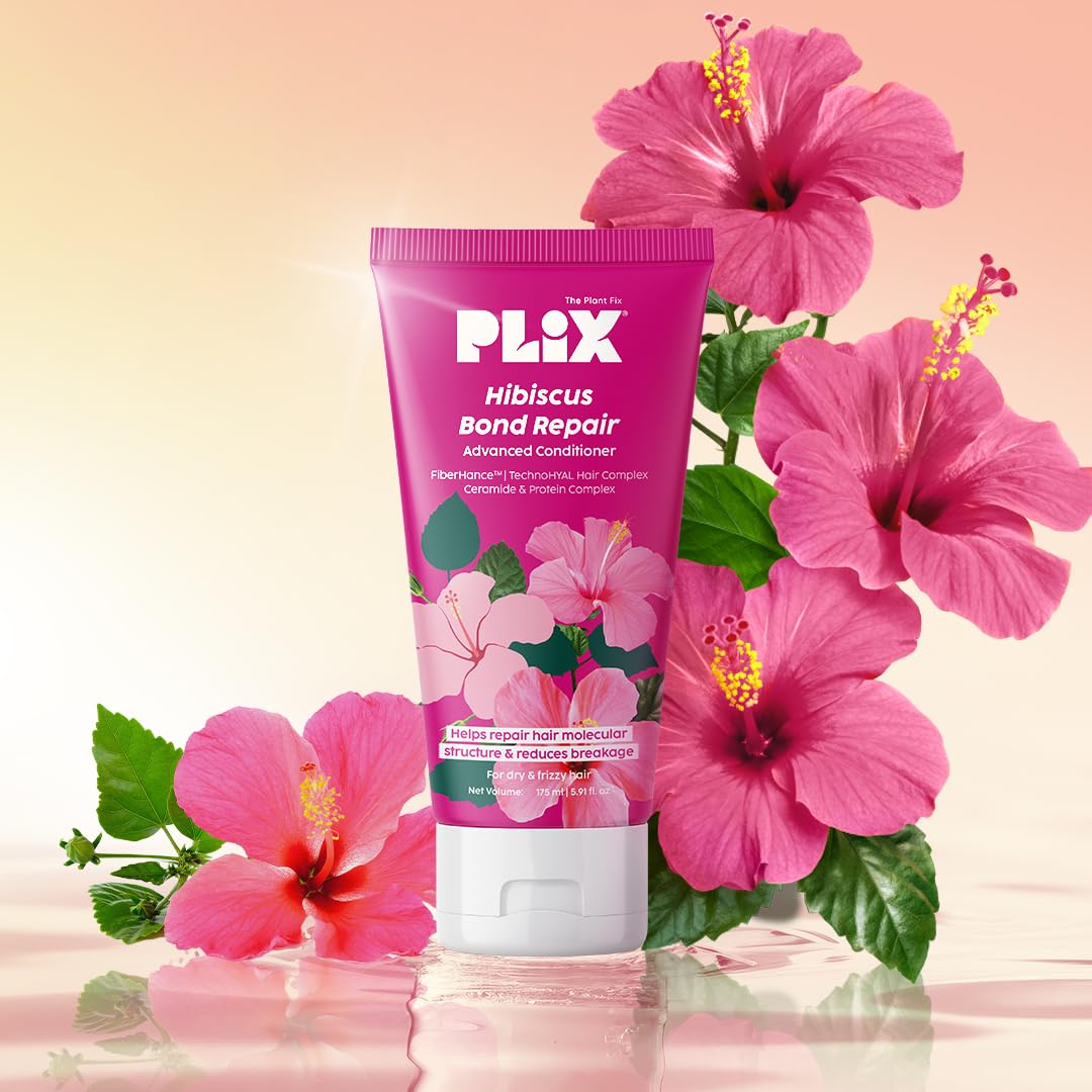 PLIX - THE PLANT FIX Hibiscus Bond Repair Advanced Conditioner | Repairs Hair Molecular Structure & Reduces Breakage with FiberHance™ & TechnoHYAL Hair Complex | 175ml