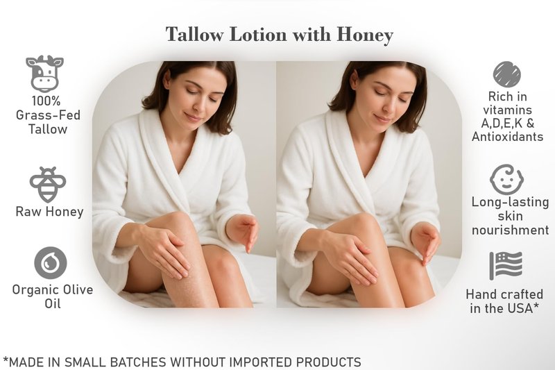100% Grass-Fed Tallow & Raw Honey Body, face Lotion with Olive Oil & Frankincense + Myrrh Infused Castor Oil