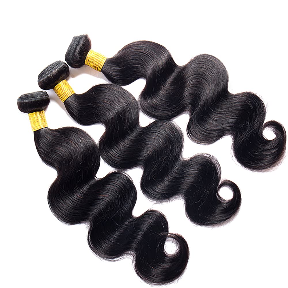 22 22 22 Inch Body Wave Bundles Human Hair Bundles #1B Nature Black Body Wave Bundle Unprocessed Brazilian Virgin Weave Hair 3 Bundle 50 Gram Per Bundle for Woman