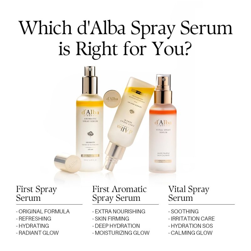 d'alba Piedmont White Truffle Vital Spray Serum, Vegan Skin Care, Calming and Hydrating Facial Mist for Red and Sensitive Skin, Glow Serum, Surfactant Free, Korean Skin Care (3.38 fl oz.)