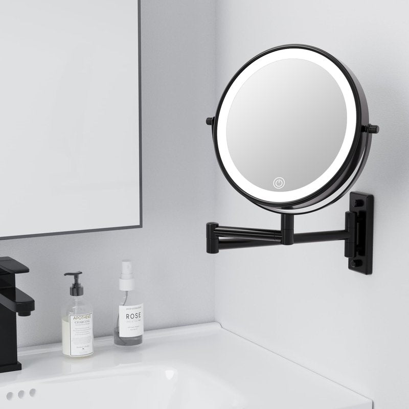 LANSI Wall Mounted Makeup Mirror with Lights and 1X/10X Magnification,Black