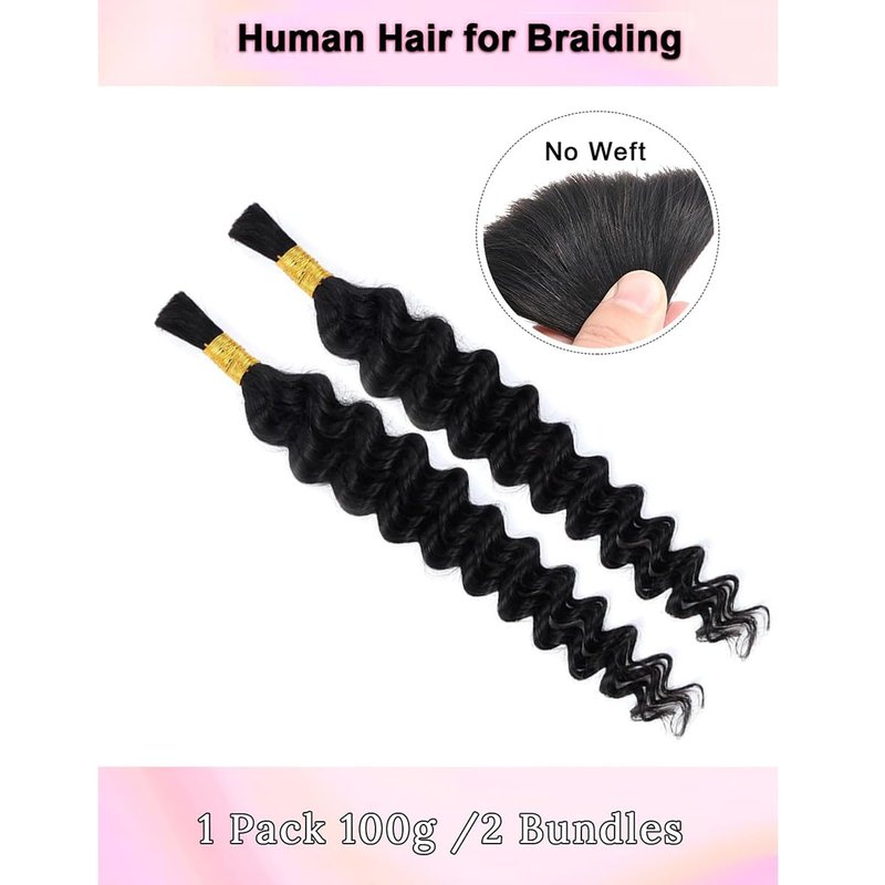 Loose Wave Human Braiding Hair - 22 Inch 50g Bulk No Weft Bundle | 10A Brazilian Virgin Curly Extensions for Boho Braids