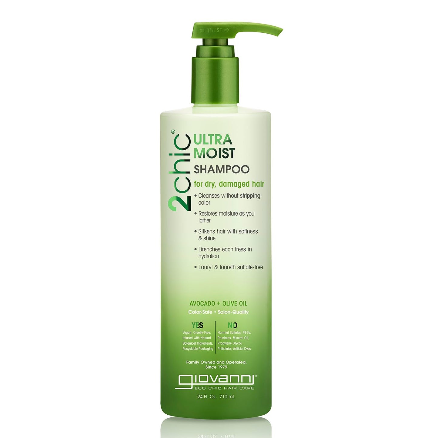 GIOVANNI 2chic Ultra-Moist Shampoo - Avocado & Olive Oil, Creamy Hydration Formula, Enriched with Aloe Vera, Shea Butter, Botanical Extracts, No Parabens, Color Safe - 24 oz
