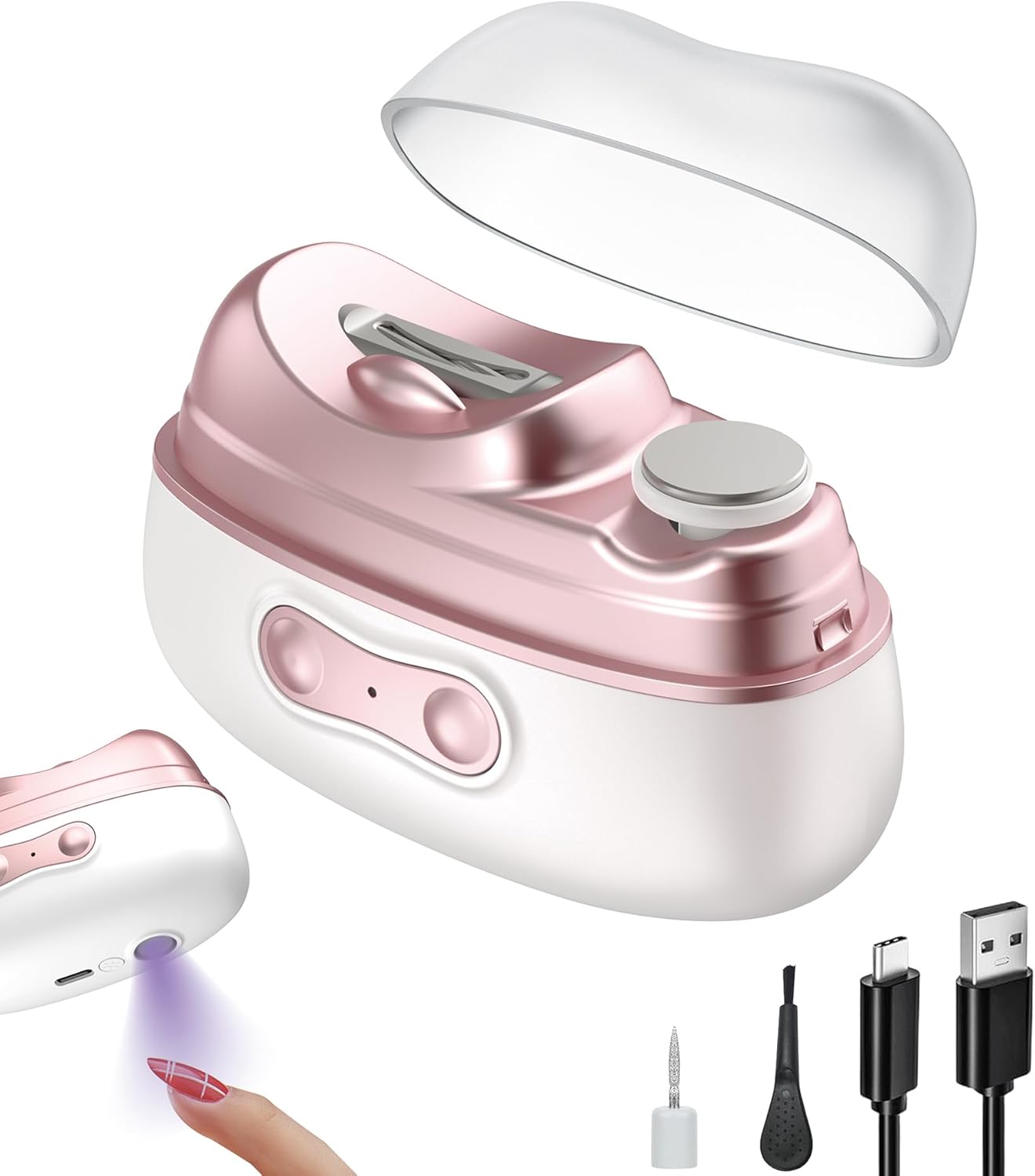 2-in-1 Electric Nail Clipper & Trimmer with LED Light - Dual Speed for All Ages (M8-Pink)