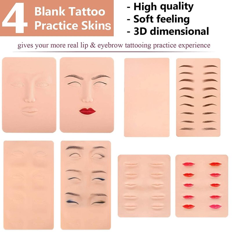 Microblading Supplies, Beauty Star Microblading Kit, Microblading Practice Skin with Microblading Pen, Eyebrow Tattoo Kit with Pigment Ink, Mannequin Head Set for Microblading and Makeup Practice