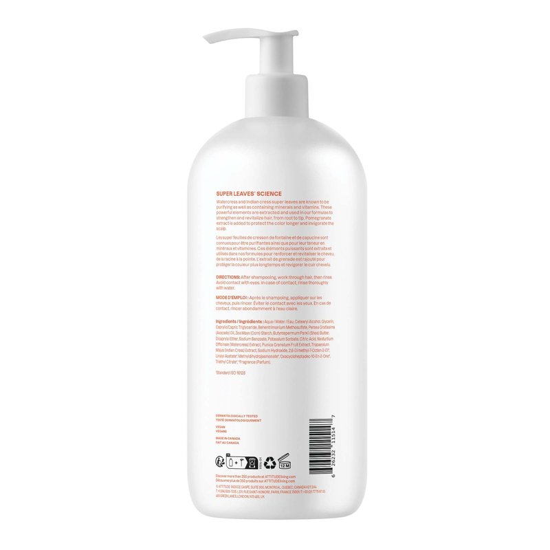 ATTITUDE Colorlast Hair Conditioner, For Color Treated Hair, Protects Color, Naturally Derived Ingredients, Vegan Detangler, Dermatologically Tested, Avocado Oil and Pomegranate, 32 Fl Oz