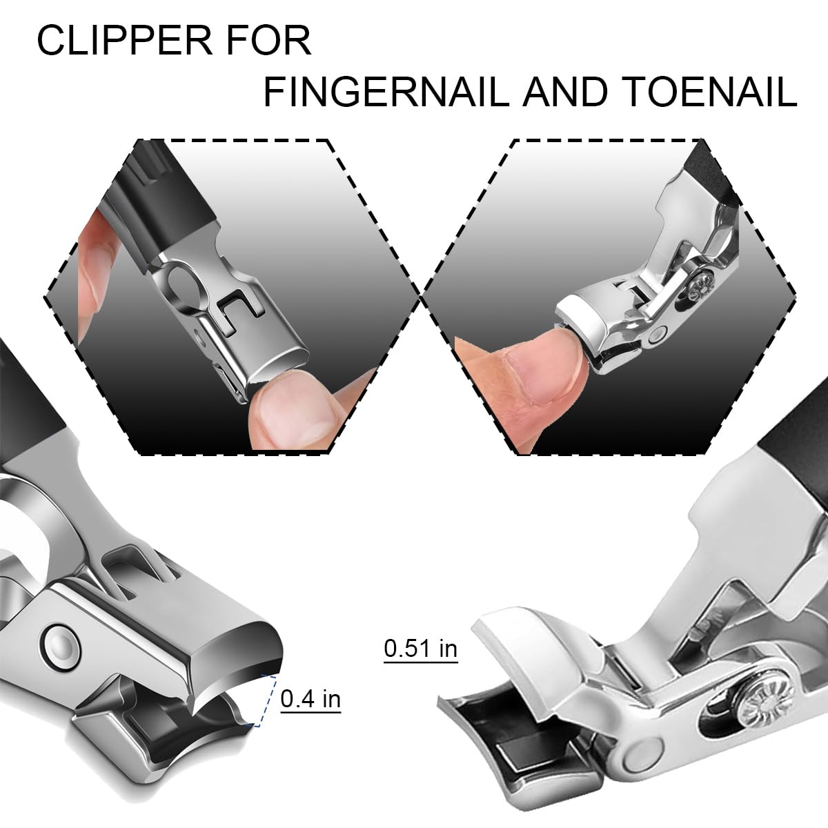 Nail Clippers for Seniors, Wide Jaw Fingernail Clippers and Angled Head Toenail Clippers for Thick Nail, Professional German Nail Clippers for Men, Women & Pregnant (Black 2)