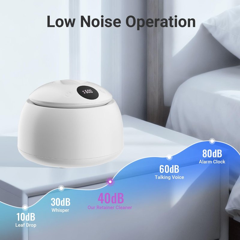 Ultrasonic Retainer Cleaner for Aligners & Dentures, 45kHz Dental Cleaning Machine with Digital Timer, 200ML Stainless Steel Tank, Low Noise Cleaner for Braces, Mouth Guards & Daily Dental Care