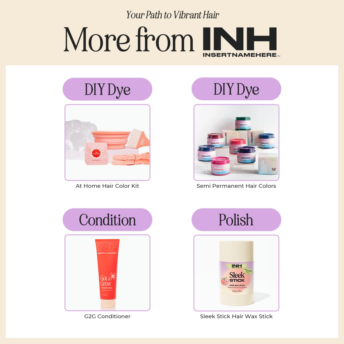 INH Hair Dye Set - Flamingo Topaz Pink & Amethyst Dark Purple Semi Permanent Hair Color Duo, Vegan Color Depositing Conditioner, Ammonia & Sulfate-Free, No Bleach, No Peroxide, Ready to Use, 6oz