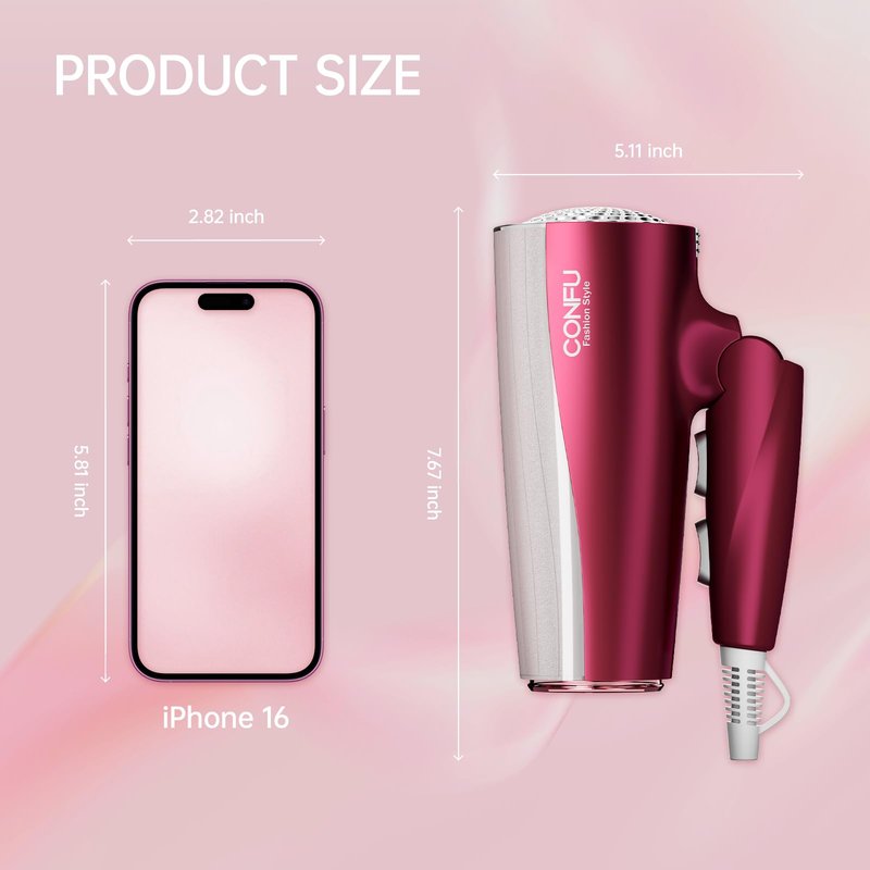 CONFU Professional 1875W Hair Dryer, Foldable Blow Dryers Ceramic Tourmaline Hair Dryer, Fast Drying Hairdryer with Concentrator, 2 Speed and 3 Heat Setting for Curly and Straight Hair