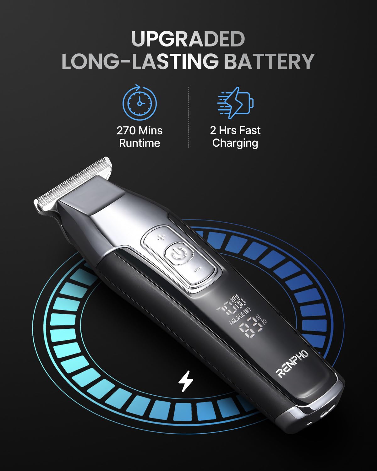RENPHO Cordless Hair Clippers for Men, Beard Trimmer with LED Display, 4-Speed Hair Trimmer for Men, 0.15mm Professional Barber Clippers, Hair Cutting Kit, 100-240V for Global Travel