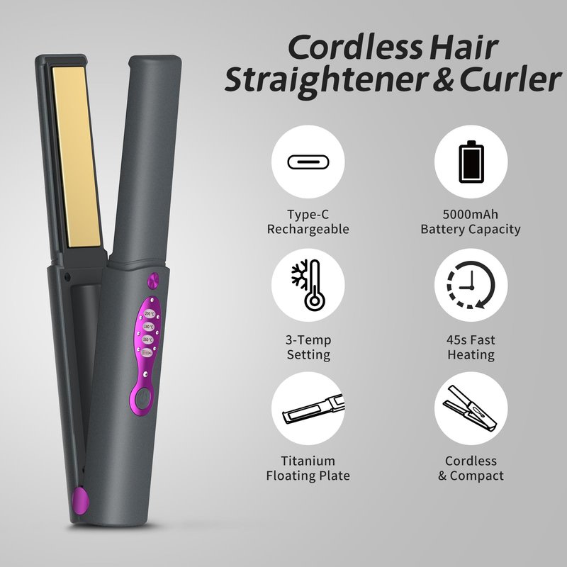OBEST Cordless Hair Straighteners Curler 2 in 1,Fast Heating Cordless Flat Iron, Portable Straightener for Hair Straightening and Curling, 5000mAh, Titanium Curling Iron with Protective Plates