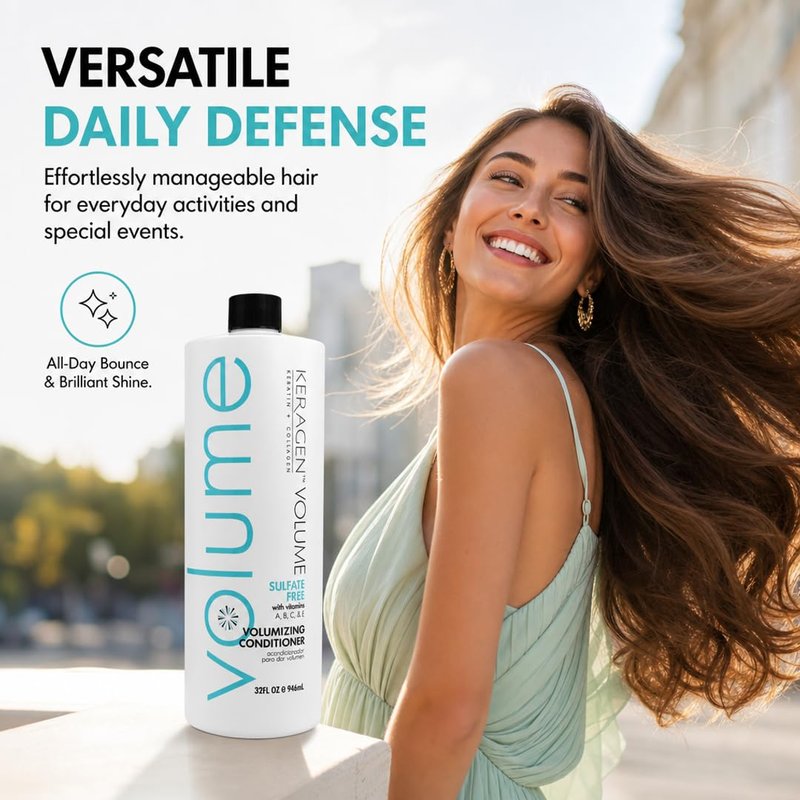KERAGEN Volumizing Conditioner – Keratin & Collagen Matrix for Fine, Color-Treated & Chemically Processed Hair | Sulfate-Free, Paraben-Free | Panthenol, Jojoba Oil | Made in USA | 32 oz