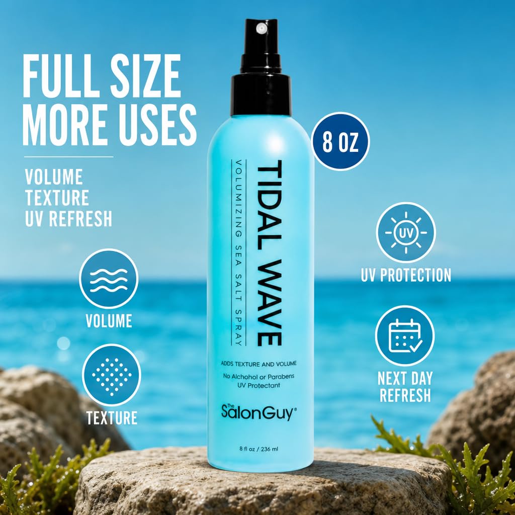 THESALONGUY Tidal Wave Sea Salt Spray for Hair – Volumizing & Texturizing Beach Wave Spray for Men & Women | Matte Finish, Light Hold, Alcohol-Free | All Hair Types | 8 oz