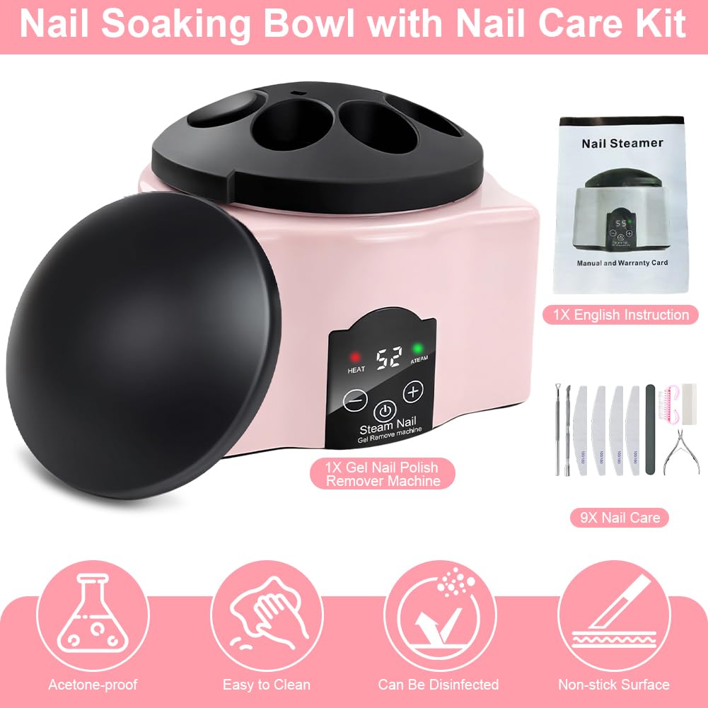 Nail Soaking Bowl & Care Kit - Electric Gel Polish Remover Steamer for Home & Salon