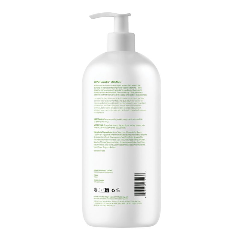 ATTITUDE Nourishing Hair Conditioner, For Dry and Damaged Hair, Naturally Derived Ingredients, Vegan Detangler, Dermatologically Tested, Grapeseed Oil and Olive Leaves, 32 Fl Oz (Pack of 6)