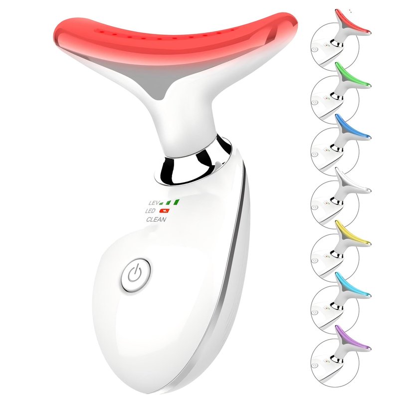 Jobazok 7 Color Face and Neck Massager Light Therapy, Red Light Based Facial Massager for Skin Care, Smoothing, Firming (White)