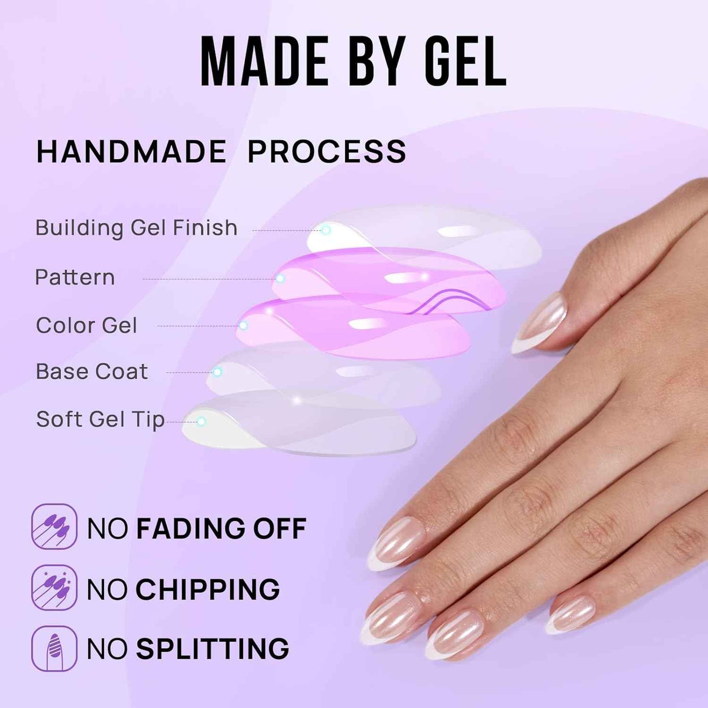 French Tip Almond Press On Nails - Short, Natural Fit, Classic & Dazzling Pink