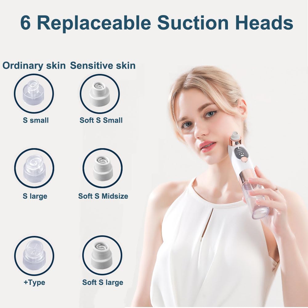 Blackhead Remover Vacuum with Water Chamber, Black Head Remover and Deep Hydration for Face, Pore Vacuum for Men and Women, Blackhead Remover Tools, 6 Suction Heads & 3 Adjustment Modes