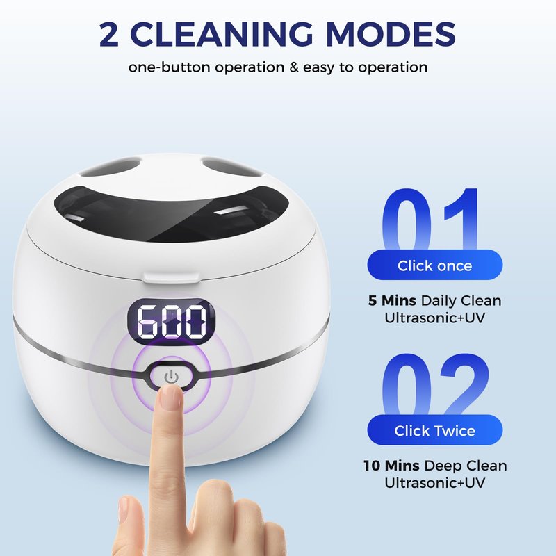Ultrasonic Retainer Cleaner Machine for Dentures, Mouth Guards, Braces, Toothbrush Heads, Jewelry, 220ML Capacity Ultrasonic Cleaner with Digital Timer&UV, 2 Modes for All Dental Appliances,White