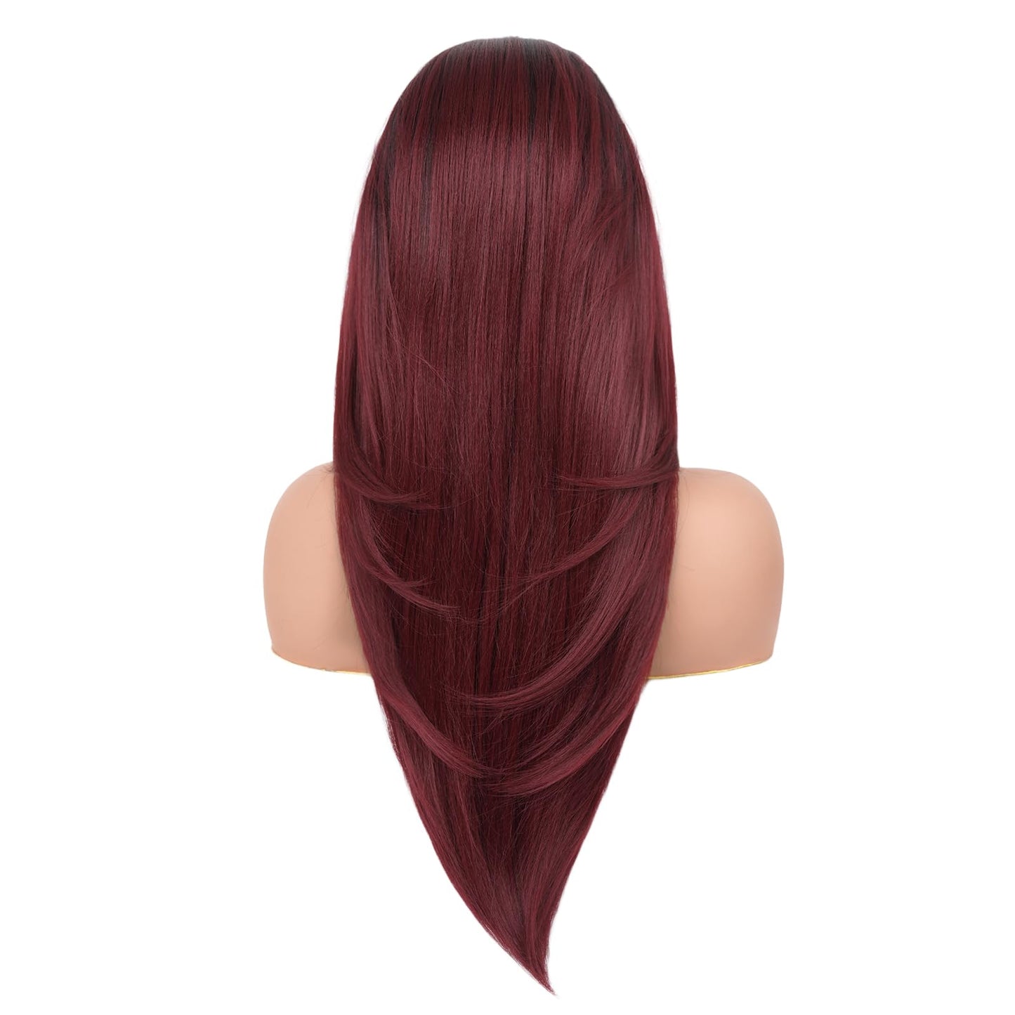 13x6 HD Lace Front Wigs for Women, Synthetic Wigs Wear and Go Glueless Wig with Baby Hair, Pre Plucked Layered Long Straight Wig, Heat Resistant (#OMBUG Burgundy)