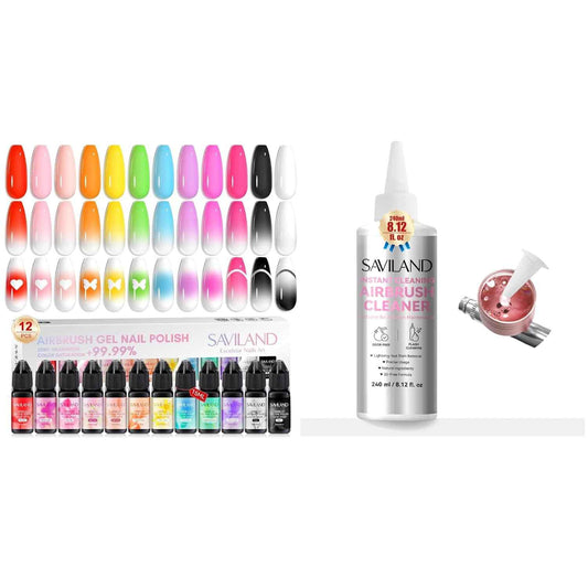 Airbrush Gel Nail Polish & Cleaner Set - SAVILAND Instant Cleaning Solution