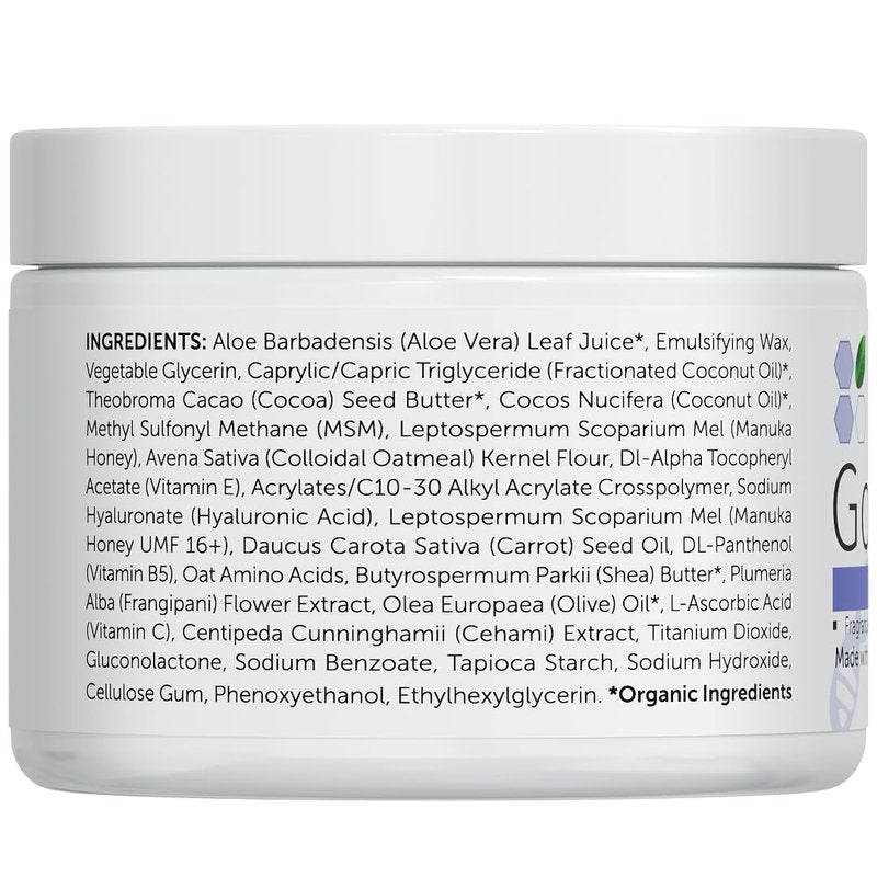 Manuka Honey Face Moisturizer with Coconut Oil, Cocoa Butter, Aloe Vera, Vitamin E and Vitamin C - Anti Aging and Skin Lightening Cream - Pore Minimizer and Whitening MSM Cream (8 oz) (8oz)