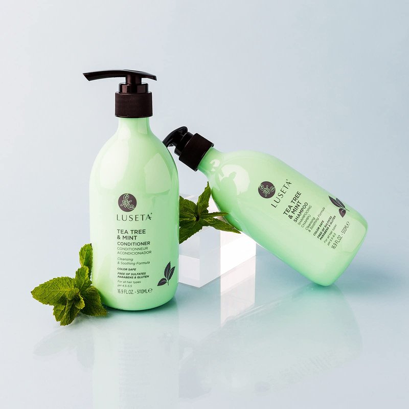 Luseta Tea Tree & Mint Shampoo Cleansing and Soothing for All Hair Types Nourishing & Invigorating Scalp Fights Dandruff 16.9 Oz