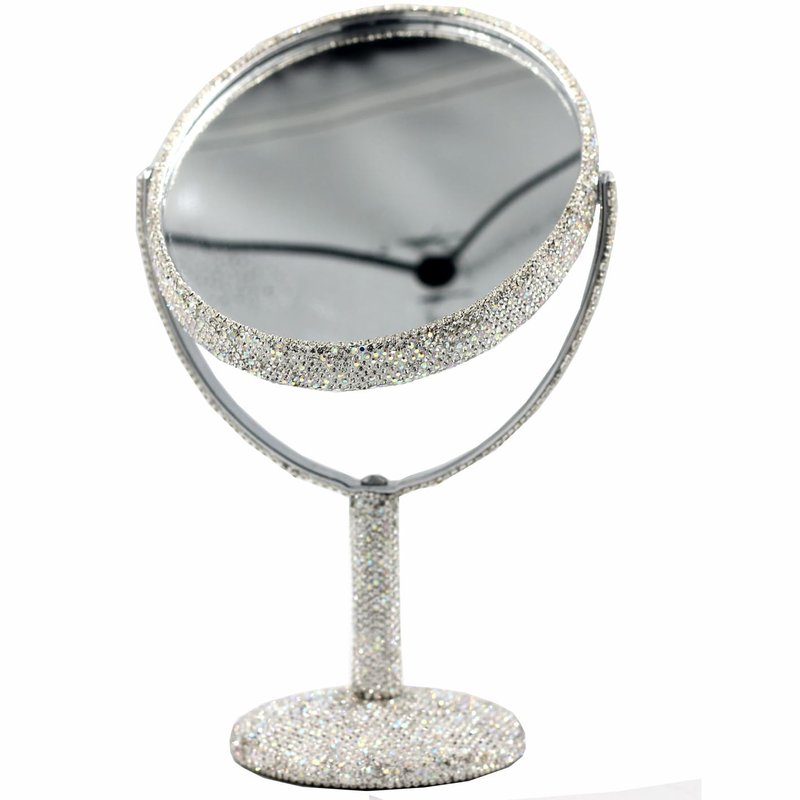 Bestbling Bling Bling 6-Inch Double-Sided Tabletop Makeup Mirror, Oval Metal Makeup Mirror with 1:2 Magnifying Mirror, Rotating Mirror for Vanity (Silver)