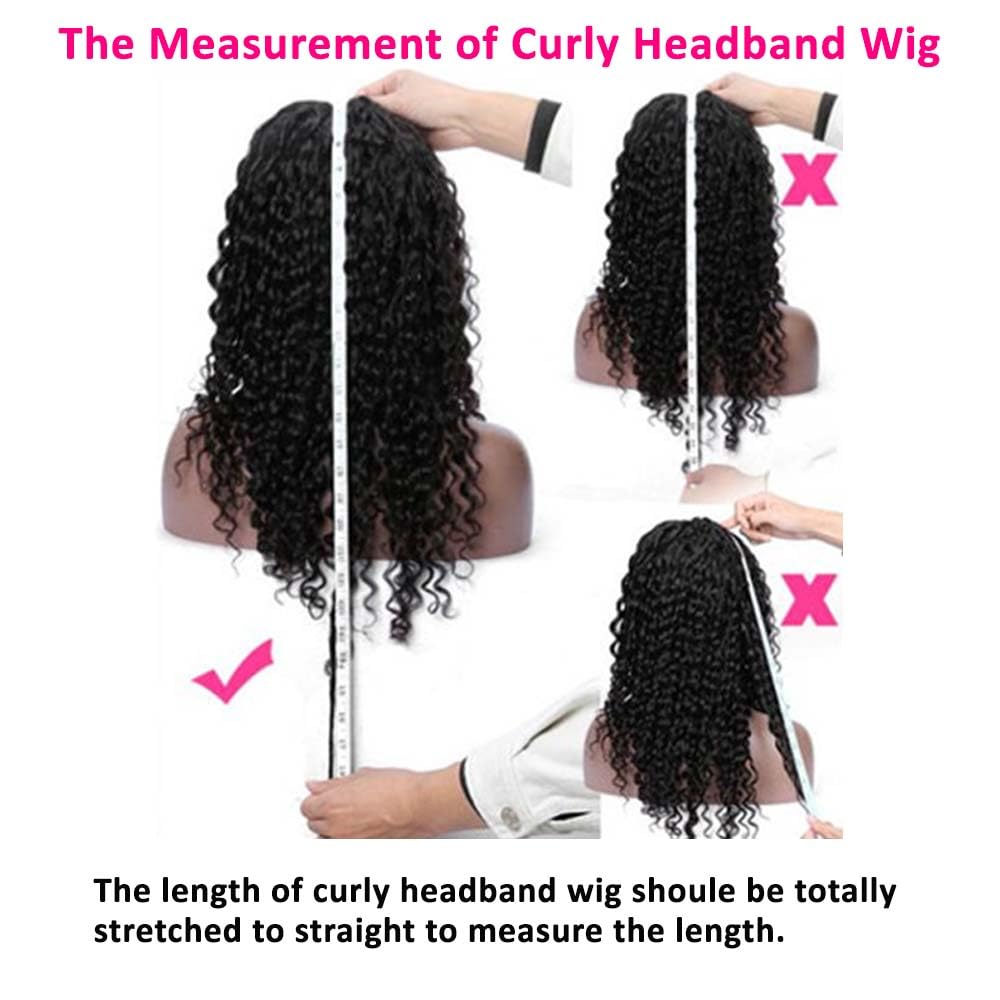 Kinky Curly Headband Wig - 150% Density Brazilian Virgin Human Hair | Natural Color, 14 Inch for Black Women