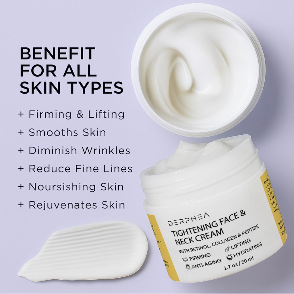 DERPHEA Neck Tightening Cream, Neck Firming Cream For Tightening and Firming, Fine lines, Loose & Sagging On Face, Decollete & Other Skin Areas - 1.7 OZ