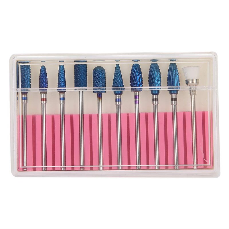 Nail Drill Bit Set, 10pcs Tungsten Steel Nail Drill Bit 3/32 inch Grinding Head Cuticle Drill Bit for Nails Manicure Set Professional Polishing Machine Tool for Pedicure