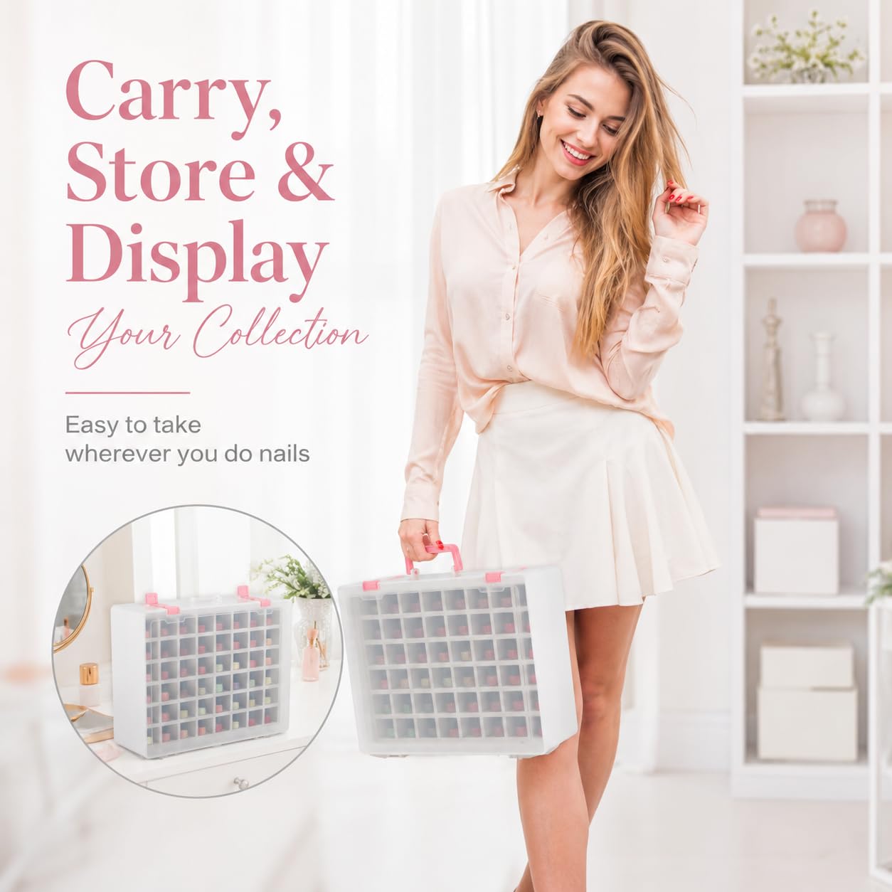 Nail Polish Organizer, 54-Bottle Storage with Separate Sponge Compartment