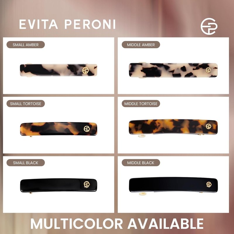 Evita Peroni French Hair Barrettes - No-Slip Clips for Thick & Thin Hair | Black Acetate, Medium Size