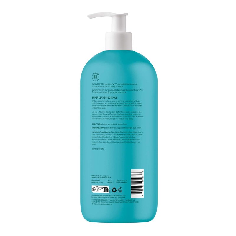 ATTITUDE Body Wash, EWG Verified Shower Gel, Dermatologically Tested, Plant and Mineral-Based, Vegan Personal Care Products, Extra Gentle, Unscented, 32 Fl Oz