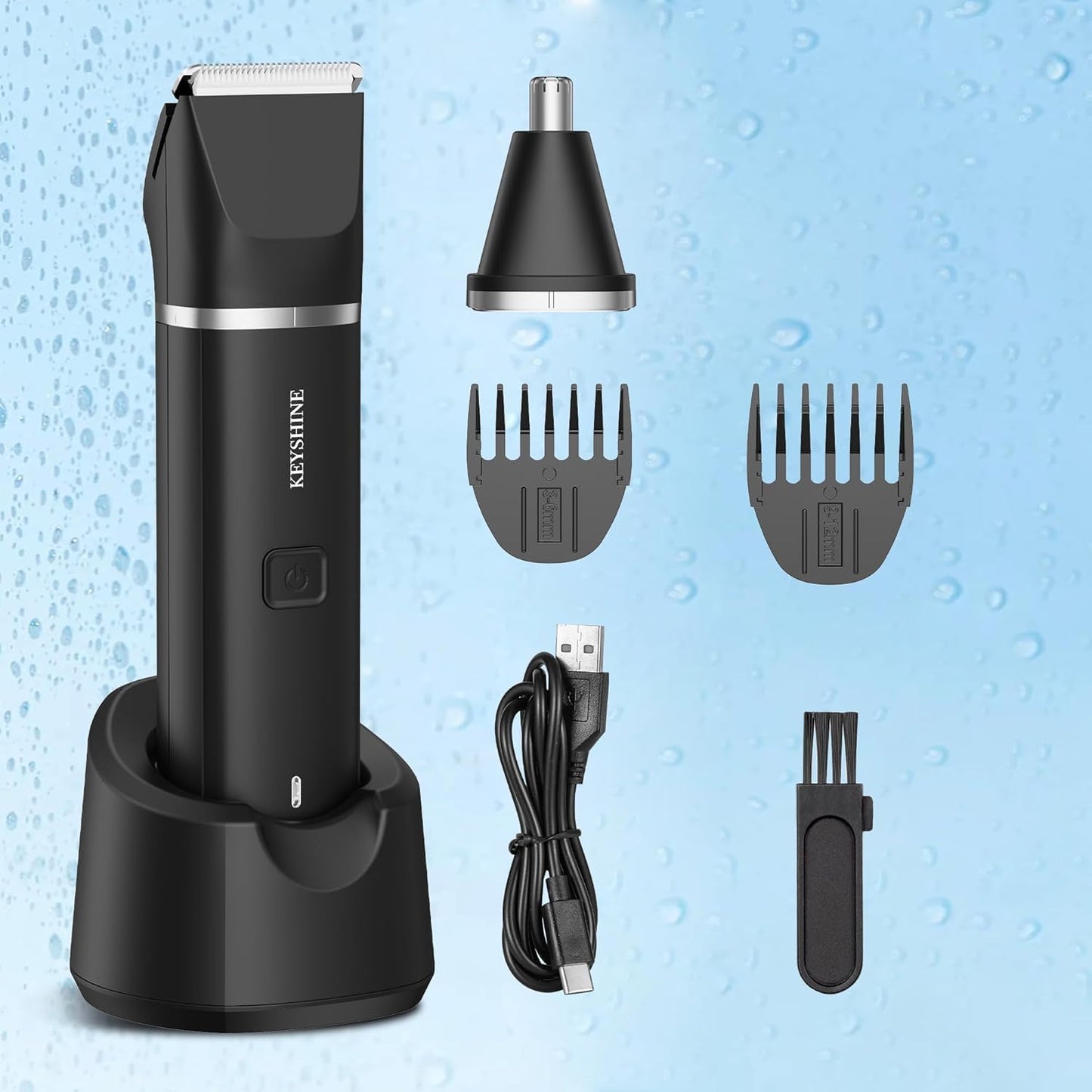 Bikini Trimmer for Women with Dual Head - IPX7 Waterproof & Painless Eletctric Razors for Public Hair - Eletric Shaver for Underarm Leg Body (Blue-Gold)