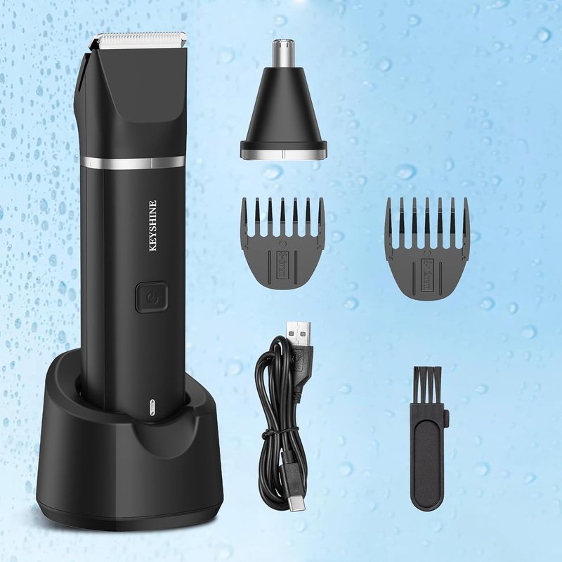 Bikini Trimmer for Women with Dual Head - IPX7 Waterproof & Painless Eletctric Razors for Public Hair - Eletric Shaver for Underarm Leg Body (Blue-Gold)