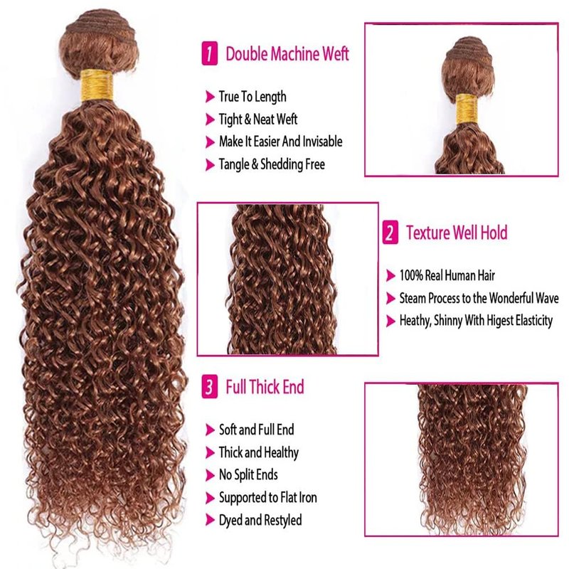 Wahairse Human Hair Bundles 14 16 18 Inch Jerry Curly 30 Color Human Hair Unprocessed Brazilian Virgin 3 Bundles Quick Weave Human Hair Extensions 300g (30# Jerry Curly, 14 16 18)