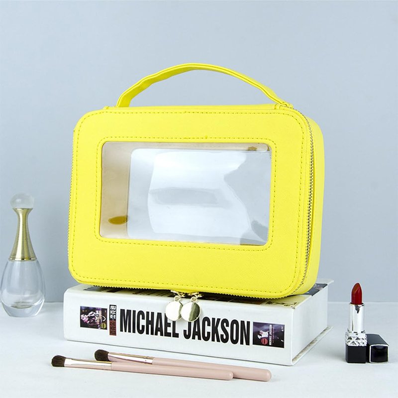 kamumanni Clear Makeup Case, Transparent Makeup Bag for Travel Leather Beauty Pouch Toiletry Bag for Women and Girls(Yellow)