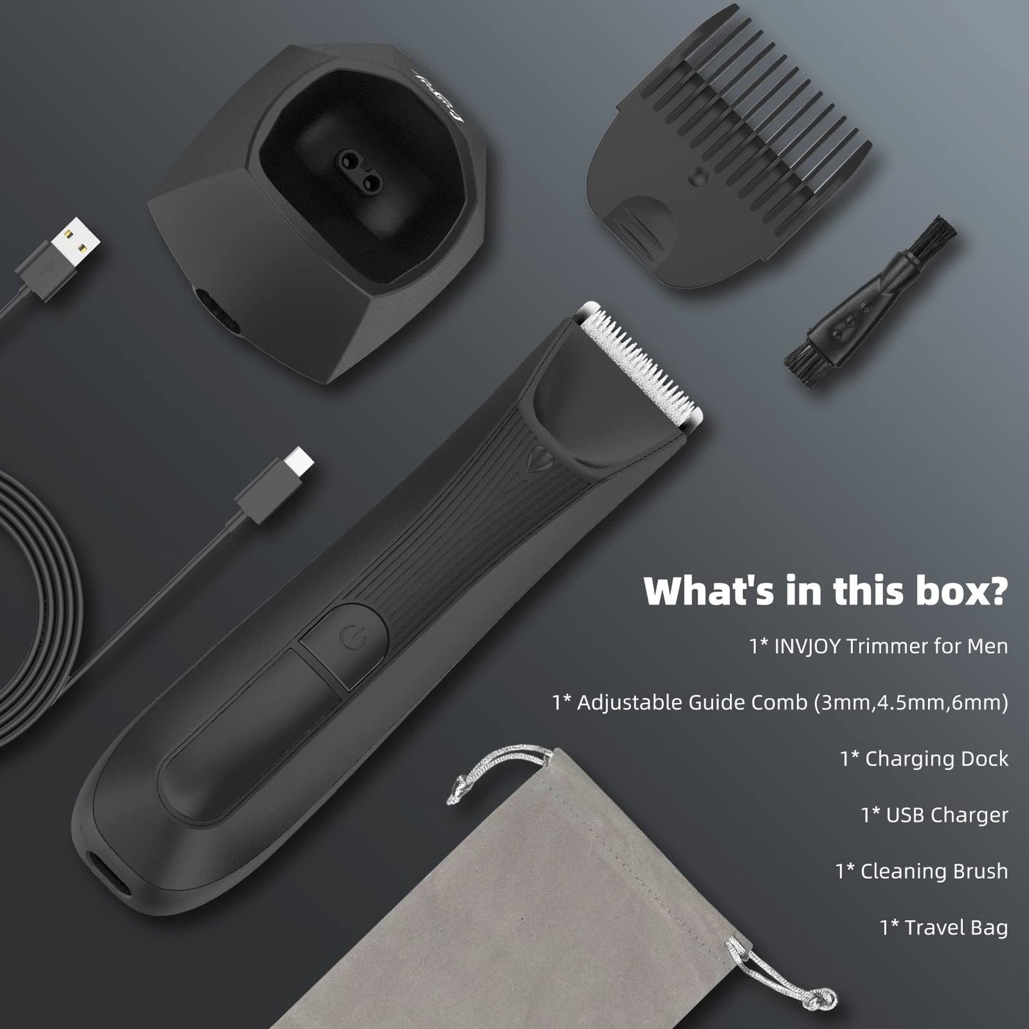 INVJOY Manscape Body & Pubic Hair Trimmer for Men w/Light - No Nick, No Cut, Balls Trimmer - No Razor Burn Groin, Body Groomer Shaver, IPX7 Waterproof Electric Razor w/Recharge Dock, Gift for Men Dad